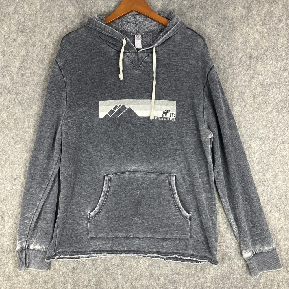 Ponds Lodge Idaho Sweatshirt Womens L Gray Distressed Raw Hem Alternative